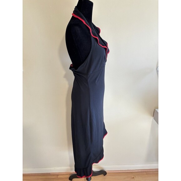 RUBY ROX Vntg Y2K Black Red Ruffle Flamenco Asymmetrical Hem Halter Dress Jr L - Picture 3 of 8